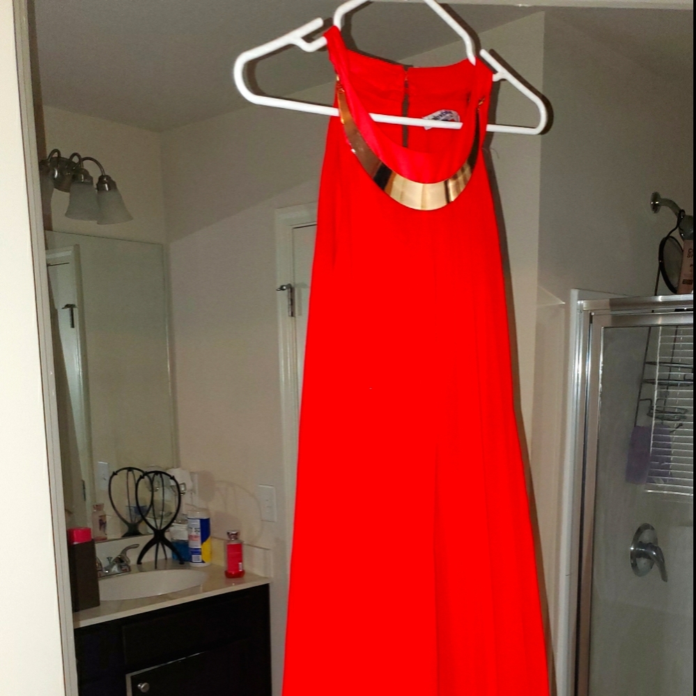 Red Dress with Gold Choker